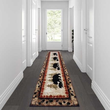 3' X 10' Brown Rustic Bear And Cub Olefin Area Rug